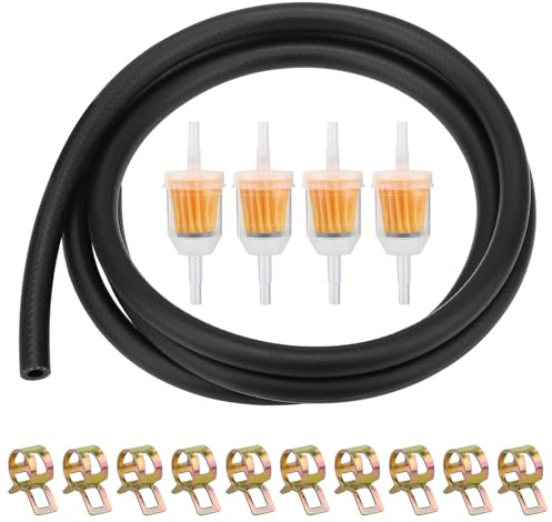 Benzinschlauch Set Ø 8 mm - 2 Meter Benzinschlauch 8mm, 4 Benzinfilter 6mm/8mm, 10 Schlauchschellen 13mm - Kraftstoffschlauch für Auto Motorräde Roller Rasenmäher Schneemobile