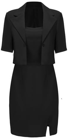 MINTLIMIT Dress Suits for Women Short Sleeve Jacket Blazer Elegant Business Suits for Women Black
