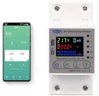 Disjoncteur,Disjoncteur Différentiel Compteur d'énergie intelligent Wi-Fi 63A 80A, mesure kWh, disjoncteur, minuterie, avec protection contre les fuites et la tension, TUYA TOMPD(80A)