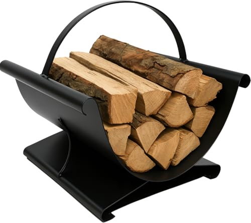 FRAMADO Holzkorb für Kaminholz Metall - Holzlager Innen - 38x36x42cm - Brennholzständer Schwarz, Pulverbeschichtet, Korrosionsbeständig - Sofort Einsatzbereit, ohne Montage - CESTA
