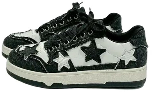 GLDFW - Scarpe da ginnastica casual da donna, alla moda, con stelle, da corsa, da tennis, hip-hop, skateboard, Nero , 38.5 EU