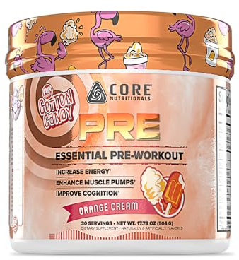 Core Nutritionals Essential Pre Workout | for Energy & Muscle Pumps | L-Citrulline & Beta Alanine | 200mg Caffeine | 30 Servings (Fun Sweets Orange Cream)