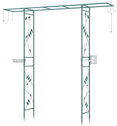 COSTWAY Rosenbogen Metall, Gartenbogen mit Vogelfutterstation, 212 x 40 x 213 cm, Torbogen mit Wasserschale, Tablett & Hängeset, Metallbogen für Vögel & Kletterpflanzen, Rosengitter Garten (Grün)