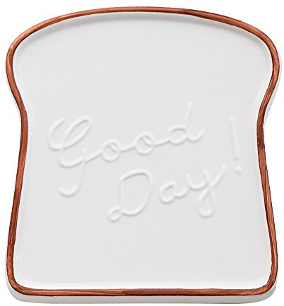 Ins Girls Style Cute White Toast Bread Shaped with Delicate Carved Good Day Salad Dessert Bone China Ceramic Porcelain Accent Dinner Butter Baker Plates Dish Holder Tray Ware Gift