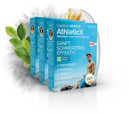 Capillum AMOVE AthleticX Premium Enthaarungscreme Intimbereich Vorratspack - sanftes Enthaarungspulver Männer [3x300g] Schmerzfreie Dusch-Haarentfernungscreme ohne Zusatzstoffe mit neutralem Geruch