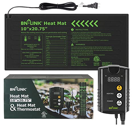 BN-LINK Set combinato di tappetini termici per piantine con controller termostato, 25,4 x 52,7 cm, tappetino riscaldante per semi, a partire con controllo della temperatura, per coltivazione indoor
