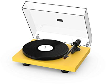 Pro-Ject Debut Carbon EVO, Audiophiler Plattenspieler mit Carbon Tonarm, elektronischer Geschwindigkeitsumschaltung und vormontiertem 2M Red Tonabnehmer (Satin Gold Gelb)