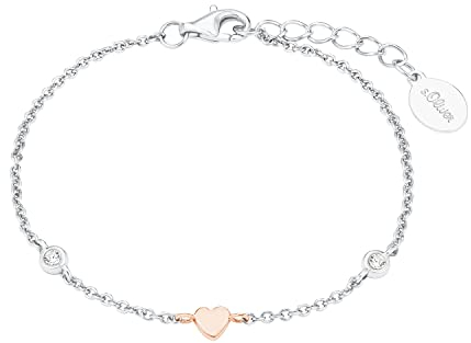 s.Oliver Armband 925 Sterling Silber Mädchen Kinder Armschmuck, mit Zirkonia synth., 14+2 cm, Silber, Herz, Kommt in Schmuck Geschenk Box, 2028457