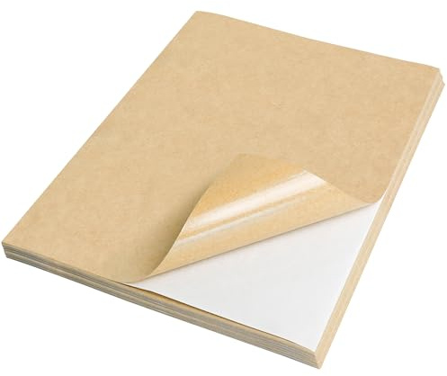NATURALABEL 100 Sheets Printable Kraft Sticker Paper for Laser & Inkjet Printers - Full Sheet Self-Adhesive Craft Labels, Matte, Letter Size (8.5 x 11)