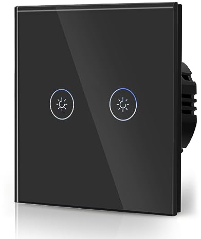 BSEED Interruttore dimmer da 700 W, toccando l'interruttore della luce da parete in vetro equilibrato, funziona con luci a LED dimmerabili, 2 vani e 1 via, colore nero