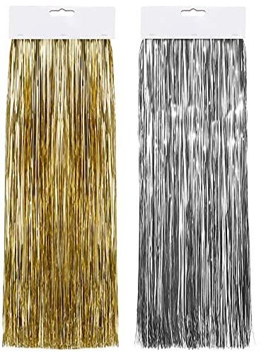 2500 Stränge Weihnachtsbaum Dekorationen Lametta Girlande Irisierende Lametta Folie Fransen Eiszapfen für Weihnachten Hause Urlaub Dekor Geburtstag Abschluss Lieferungen (Gold, Silber)