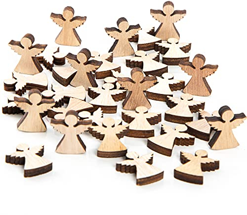 Engel Streudeko, 32 Stück: Mini Holzteile Set, Kleine Schutzengel aus Holz, Glücksbringer, Tischdeko Braun, Geschenk & Give-away, Hölzerne Tisch-Deko, Zum Dekorieren & Basteln, Holzdeko, Klein, 2 cm