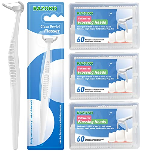RAZOKO Ultimate Flosser Kit, Clean Dental Floss Picks (2 Handles & 240 Refills)