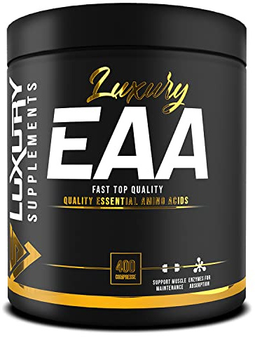 EAA Aminoacidi Essenziali Luxury Supplements ● Aminoacidi Essenziali 400 Compresse ● Essential Amino Acids per lo Sviluppo Muscolare ● EAA Senza Calorie Zero Carboidrati e Zuccheri