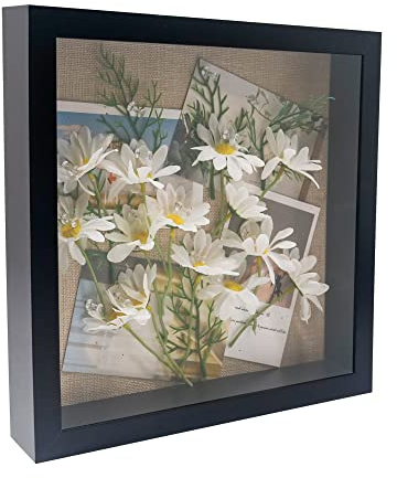 GraduatePro Shadow Box Frame 12x12 Display Case Black with Linen Background and 6 Stick Pins Memorabilia Awards Medals Photos Memory Box