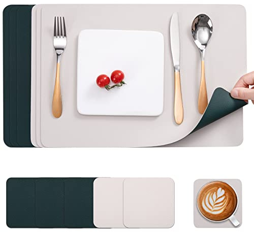 Myir JUN Tischsets abwaschbar doppelseitige Leder Platzsets abwaschbar | 6er Set Tischsets und Untersetzer Platzdeckchen abwaschbar rutschfest umkehrbar Tischsets Lederoptik Untersetzer Teller