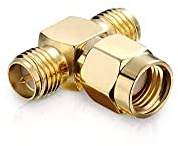 Conecto RP-SMA T-Stück Adapter - 1x Stecker ohne Pin auf 2X Buchse mit Pin zur Erweiterung von SMA-Anschlüssen, Vergoldet, 1er Set