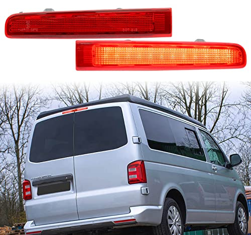 njssjd LED Drittes Bremslicht Zentrales Hohes Drittes Bremslicht für V-W T5 T6 T6.1 Transporter Kastenwagen Multivan Caravelle (mit Doppeltüren hinten) Hinten hoch montierte Bremsleuchte Rotes Glas