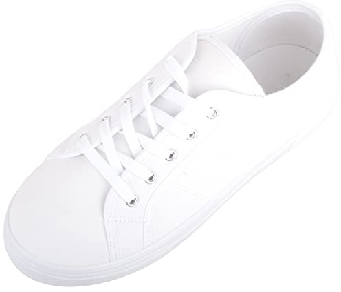ABSOLUTE FOOTWEAR Womens Girls Minimalistic Lace Up Canvas Trainers, White, UK 5 / EU 38
