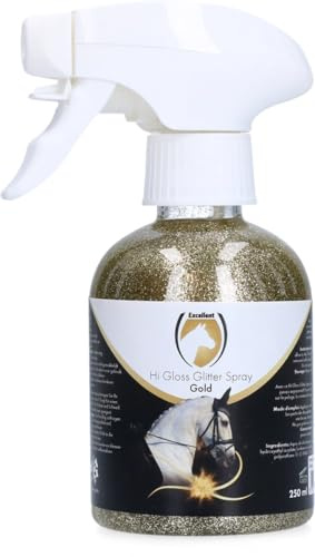 Holland Animal Care Excellent Hi Gloss Spray Pailleté - 250 ML - Spray pour crinière de Cheval - Joli Effet pailleté - Spray pour la Queue - Spray Brillance pour Cheval - Convient aux Chevaux - Or