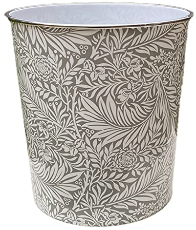 Homeshopa Plastic Waste Paper Basket Bin, Floral Retro Round Trash Can, Lightweight Recycling Rubbish Bin for Kitchen, Bedroom, Bathroom, Open-Top Garbage Dustbin, 7.7 Litre (Grey Leaf)