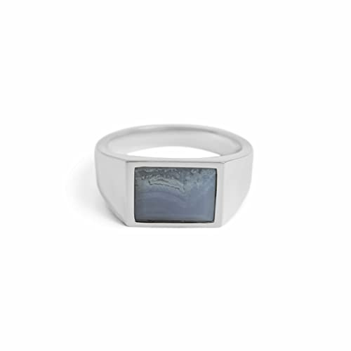 Herren Ring Siegelring Silber mit blauem Agate Edelstein Männerring aus 925 Sterling Silber massiv eckig poliert glänzend | Männerschmuck aus Deutschland inkl. Geschenkbox (70)