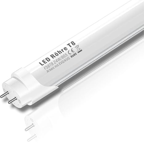 IHYCTV LED Röhre 150cm, 24W 3885 Lumen, G13 T8, VVG/KVG/EVG Kompatibel, 6500K Tageslichtweiß, 1 Stück