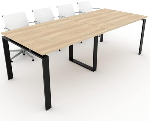 DUÓFIC Mesa de Reuniones, Conferencias y Oficinas. (240x100). Estructura metálica con Marco Abierto Color Negro. Fabricado en España. Envio a Toda la Península. (Acacia.)