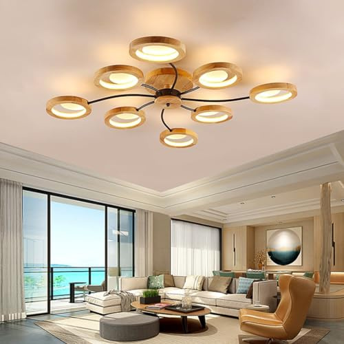 LED Holz Deckenleuchte Dimmbar mit Fernbedienung Retro Kreativ Decken licht Wohnzimmerlampe großer Deckenlampe mit Memory Funktion Rund Schlafzimmerlampe Farbtemperatursteuerung Deckenbeleuchtung ( Si