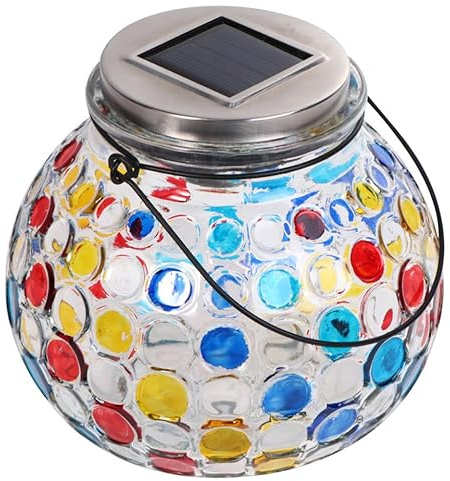 UKCOCO Solarlicht Im Freien Mosaik Kann Leuchten Solarlampe Aus Glas Hängelampe Für Dekorative Glühbirne Solarleuchten Im Freien Geführte Laternen Kronleuchter Einmachglas Draussen