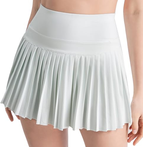 SPFASZEIV Tenniskjol för kvinnor med veckade shorts hög midja golfkjol med 2 fickor, Vit, M