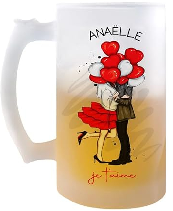 Planetee Chope Anaëlle Je t'aime Ballon | Verre à Bière Pression Pinte Couple Saint Valentin Mariage Fiançailles Anniversaire Cadeau Romantique