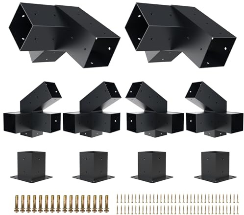 Grehitk Pergola Kit with Brackets, 30°Slanted Roof Pergola Bracket Kit, Roof Wall Mount Extension Bracket Kit 4-Way Brackets for Pergolas,Log Cabin Outdoor Pergola 4x 4 (Actual 3.5 X 3.5) Lumber
