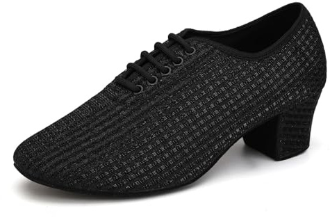 YCALCP Scarpe da Ballo Latino Donna Punta Chiusa con Lacci Scarpe da Ballo Allenamento e Pratica Tango Sala da Ballo,LHD-301-Nero-ZB-S,Tacco di 5 cm,EU 37