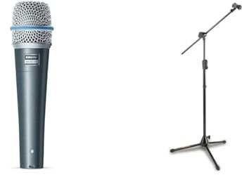 Shure BETA 57A Instrument Microphone - Supercardioid Dynamic Mic & HERCULES MS533B Hideaway Boom Stand, Black