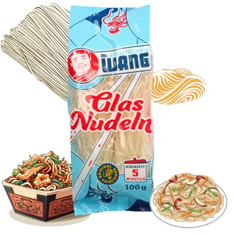Mr. WANG Asia Lot de 10 paquets de 100 g de nouilles en verre – Naturellement végétaliennes et sans gluten – Préparation rapide – Idéal pour les salades, les soupes, les bols et les plats au wok