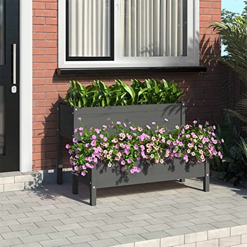 Homgoday Fioriera Grigliato per Giardino, Fioriera Grigia 110x84x75 cm in Legno Massello di Pino, Fioriera Grigliato per Giardino, Fioriera da Esterno,Fioriera Balcone