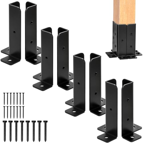 Yesland 8Pcs Adjustable Deck Post Anchor Base Brackets Fit 1.5x1.5, 2x2, 2x4, 4x4 Post, Heavy Duty Reversible Wood Fence Post Base Brackets kit for Pergola Railing Mailbox, Black