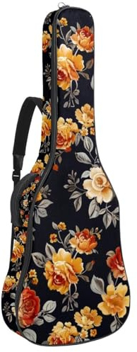 Tasche für Bassgitarre mit Vintage-Blumenmuster, 101,6 cm (40 Zoll) E-Gitarrenkoffer, wasserdichte Oxford-E-Gitarre, Gigbag für akustische Konzertgitarre, Ukulele, Vintage Floral, 42.9x16.9x4.7 in,