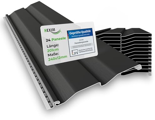 HEXIM Revestimiento de Fachadas, Paneles de Plástico, Revestimientos de Vinilo, Revestimiento de Pared Exterior, Resistente a UV, Siding PVC-U - (24 paneles antracita) 9,84 metros cuadrados