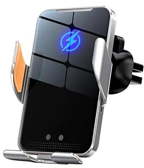 Wireless Car Phone Holder and Charger, Qi Fast Charging Mount with Automatic Sensor, 15W Auto-Clamping Air Vent Phone Holder Compatible with iPhone & Android