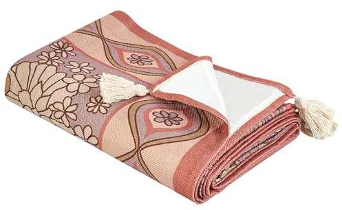 Picknickdecke rosa 200 x 200 cm isoliert Quasten Blumenmuster Lashari