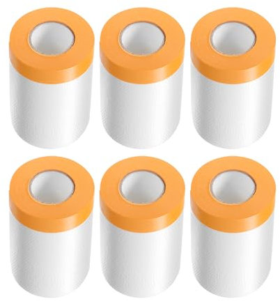 QUARKZMAN 6 Rollos de Película de Enmascarar Pre-Cinta 21.7 x65.6Ft Cinta y Cubierta de Plástico para Pintores con Cinta Película de Lona para Pintura de Automóviles