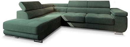 Masseno Ecksofa APIRO L-S mit Schlaffunktion L-Form, Sofa mit Bettkasten, Wohnzimmersofa, Couch, Soffa, Bettsofa, Couchgarnitur- Grün, POSO 14