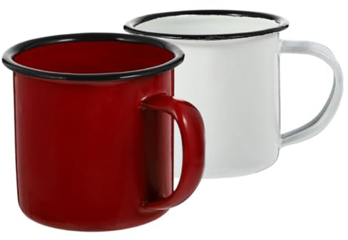 OKUMEYR Juego de 2 Tazas de Esmalte Clásicas Resistentes al Calor y Fáciles de Limpiar, Taza de Café Esmaltada de Estilo Retro para Uso Diario