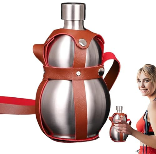 Edelstahl-Kürbisflasche – 1500 ml Sport-Wasserflasche, Wasserflasche im antiken Stil, 23 x 12 cm, Tragegurt für Fitnessstudio, chinesischer antiker Stil, Edelstahlflasche, Sport-Trinkflasche