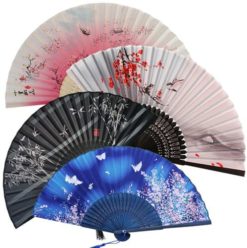 4 ventagli pieghevoli, Ventagli pieghevoli a Mano, Ventaglio Tascabile, ventagli pieghevoli Ventaglio da Portatile per Performance, Decorazione decorazione da parete, regali