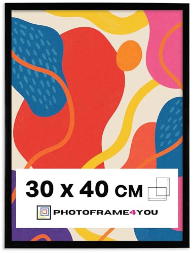 Photoframe4you - Bilderrahmen 30x40 cm Kunststoff mit Acrylglas - Schwarz | Für Poster, Fotos, Puzzles und Urkunden, leichtes Kunststoffprofil für Wanddeko im Hoch- und Querformat - Nancy
