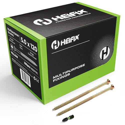 Heifix Lot de 100 vis à bois Pozi à double tête fraisée - Embout de vis inclus - 5 mm x 120 mm