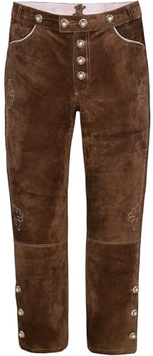 Edelnice Trachtenmode Lange Trachtenlederhose aus Rindveloursleder in schwarz, mittelbraun oder Dunkelbraun Gr. 44-68 (DE/NL/SE/PL, Numerisch, 58, Regular, Regular, Mittelbraun)